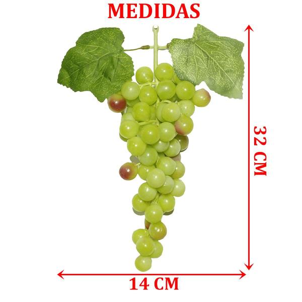 Imagem de Kit 8 Cachos De Fruta Artificial Uva Verde De Silicone 32cm