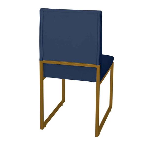 Imagem de Kit 8 Cadeira de Jantar Escritorio Industrial Garden Ferro Dourado Suede Azul Marinho - Móveis Mafer