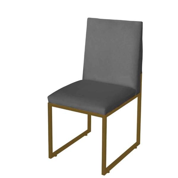 Imagem de Kit 8 Cadeira de Jantar Escritorio Industrial Garden Ferro Dourado Suede Cinza - Móveis Mafer