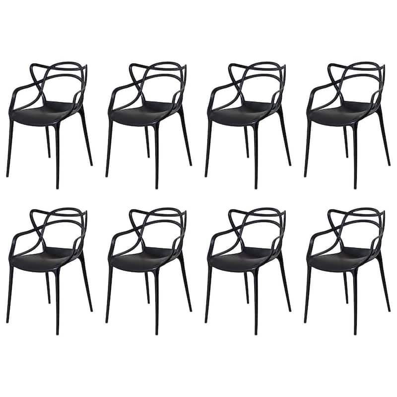 Kit 8 Cadeiras Allegra Pretas com Braços para Sala de Jantar e Cozinha suporta até 182 kg - Seat&Co