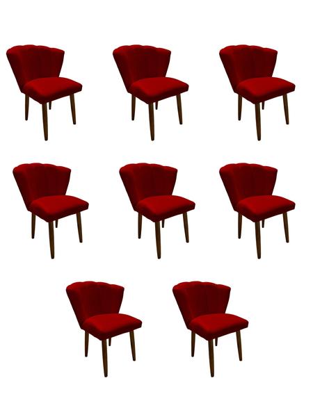 Imagem de Kit 8 Cadeiras de Jantar Estofada Pétala Tecido Suede Vermelho Pés Palito Kimi Design