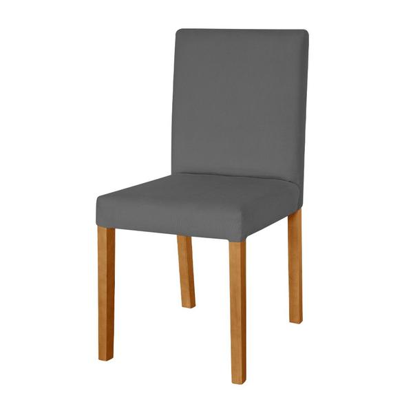 Imagem de Kit 8 Cadeiras de Jantar Estofadas Veludo Cinza Lara Base Madeira Maciça Mel