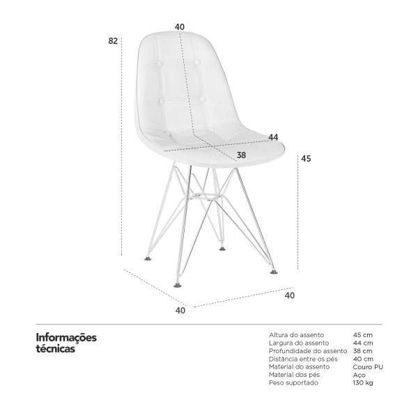 Imagem de Kit 8 cadeiras estofadas Charles Eames Eiffel Botonê com pés de metal cromado