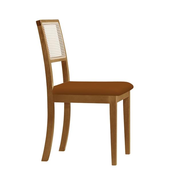 Imagem de Kit 8 Cadeiras Estofadas Tecido Veludo Terracota Encosto Tela Sextavada Rubi Madeira Maciça Castanho