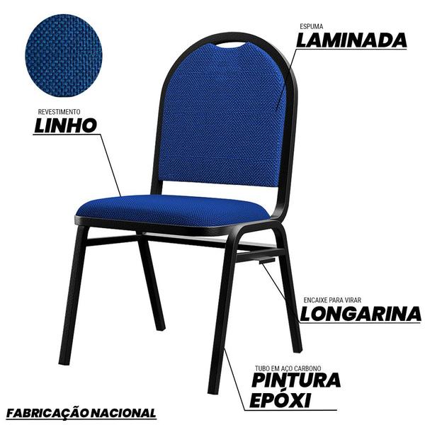 Imagem de Kit 8 Cadeiras Hoteleiras Auditório Empilhável Linho M23 Azul - Mpozenato