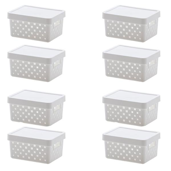 Kit 8 Caixa Organizadora C/ Tampa 19x14x10 Quadratta Branco - Paramount Imagem de Kit 8 Caixa Organizadora C/ Tampa 19x14x10 Quadratta Branco