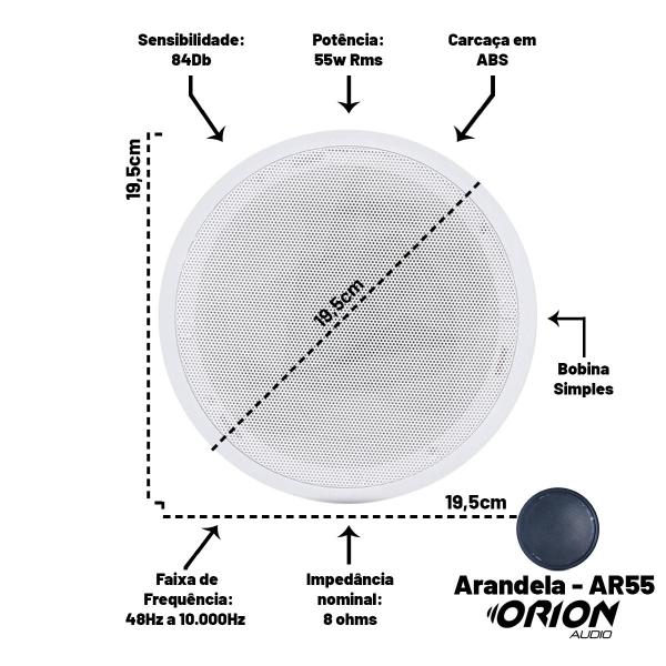 Imagem de Kit 8 Caixas Acústica Teto Musica Som Ambiente Arandela 55w