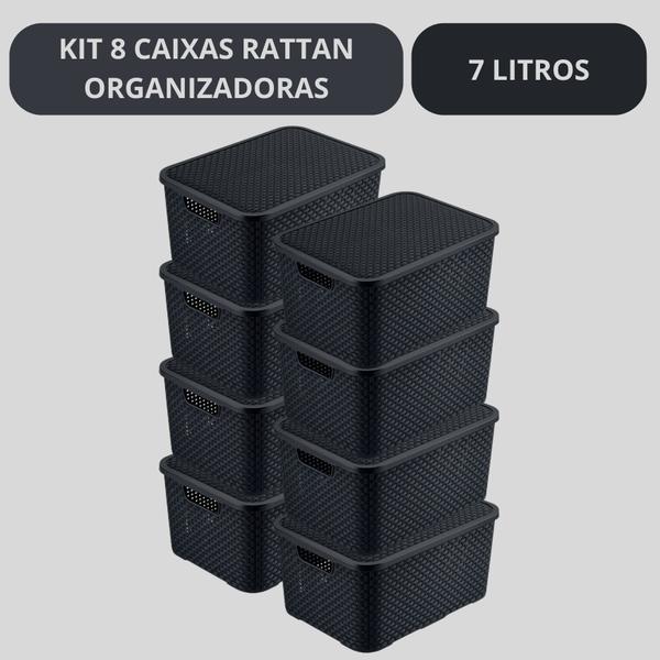 Imagem de Kit 8 Caixas Organizadoras Multiuso Rattan 7 Lts Com Tampa