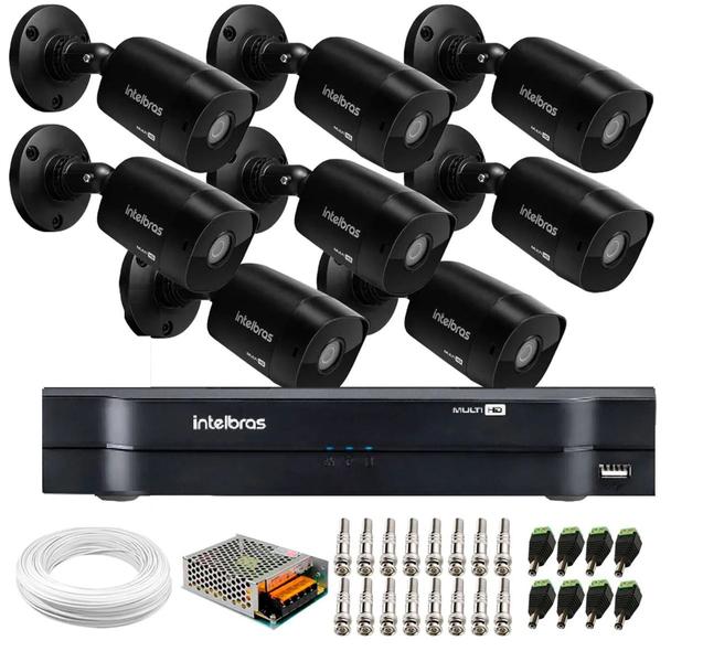 Imagem de Kit 8 Câmeras Black Intelbras VHD 1220 Full HD 1080p + DVR Intelbras MHDX Multi Hd 8 Ch + Acessórios