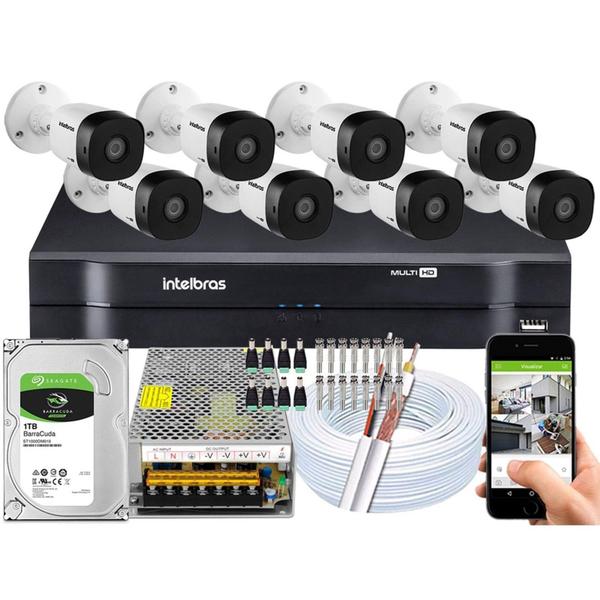 Imagem de Kit 8 Câmeras de Segurança Intelbras Completo Dvr 8 ch + 8 Câmeras VHC 1120B + Hd 1Tb