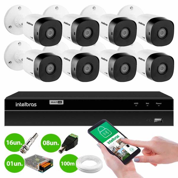 Imagem de Kit 8 Câmeras Intelbras VHD 1230 B Full HD 1080p Bullet Visão Noturna de 30 metros IP67 + DVR Intelbras MHDX 1208 8 Canais Multi HD