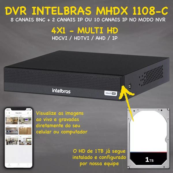 Imagem de Kit 8 Cameras Segurança Full Hd 1080p 2mp Dvr Intelbras 8ch mhdx c/hd