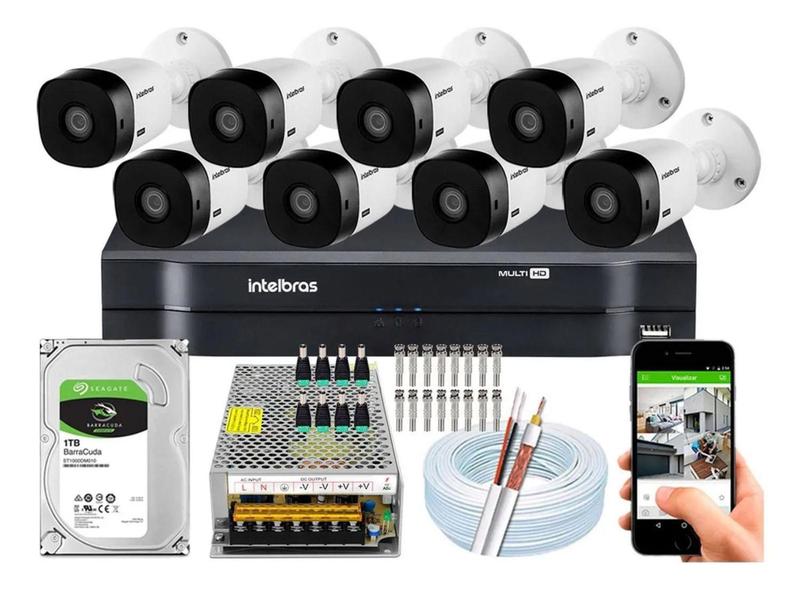 Imagem de Kit 8 Câmeras Vhc 1120b Intelbras Hd Dvr Mhdx Full Hd 8Ch