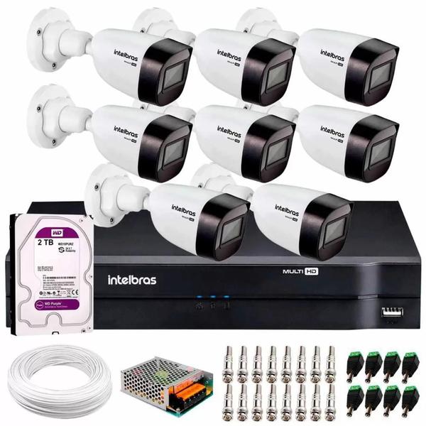 Imagem de Kit 8 Câmeras VHD 1120 B G6 + DVR Intelbras + HD 2 TB + App + Fonte, Cabos e Acessórios