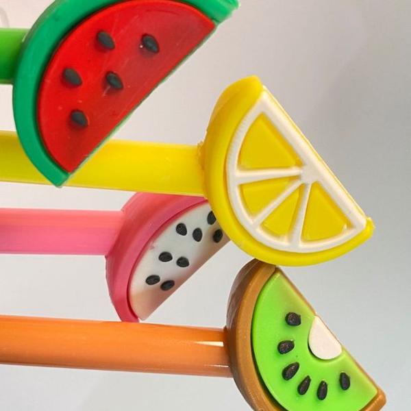 Imagem de Kit 8 canetas de gel frutas na ponta divertida para escola/escritório papelaria decorada