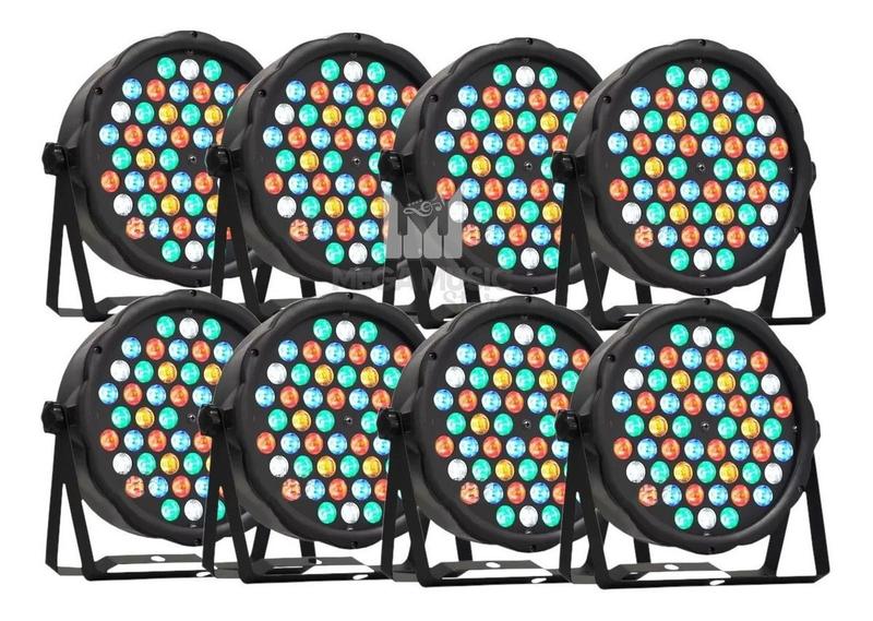 Imagem de Kit 8 Canhão Refletor Par Led 54 Led 3w Rgbwa Dmx + Mesa Dmx