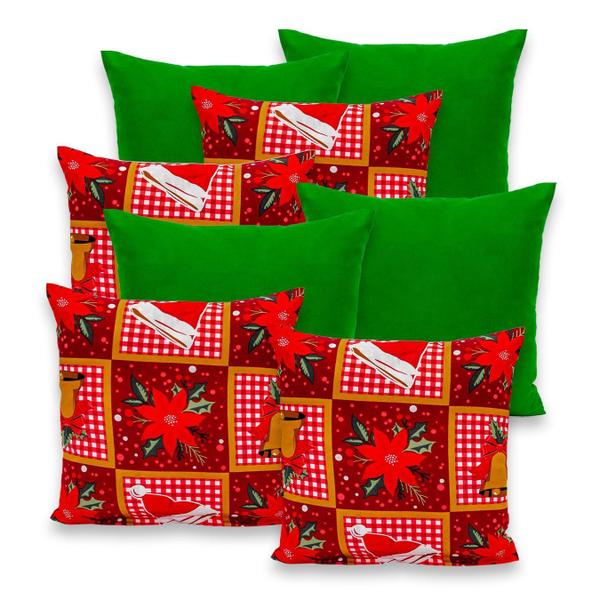 Imagem de Kit 8 Capas Almofadas Natal 40x40cm Lisas e Estampadas