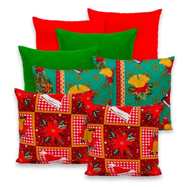 Imagem de Kit 8 Capas Almofadas Natal 40x40cm Lisas/Estamp Oxford