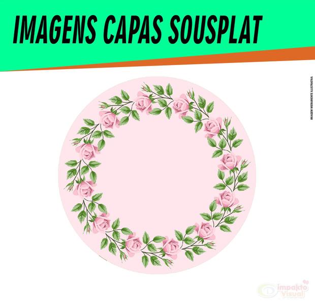 Imagem de Kit 8 Capas Sousplats Redondo Decoração 30x30 Cm Floral Rosa- IMPAKTO VISUAL