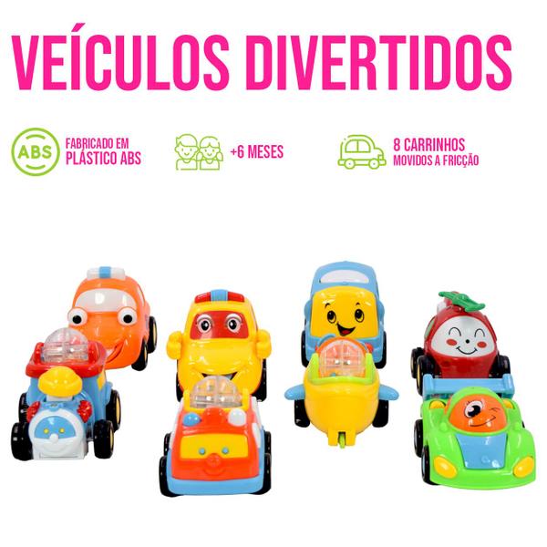 Imagem de Kit 8 Carrinhos de Brinquedo Divertidos Fricção Anda Sozinho