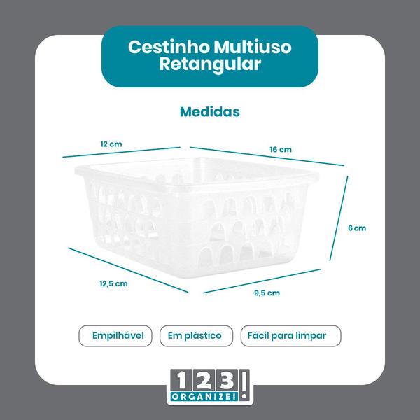 Imagem de Kit 8 Cestinhas Organizadoras Comprido e Retangulares P e M Transparente