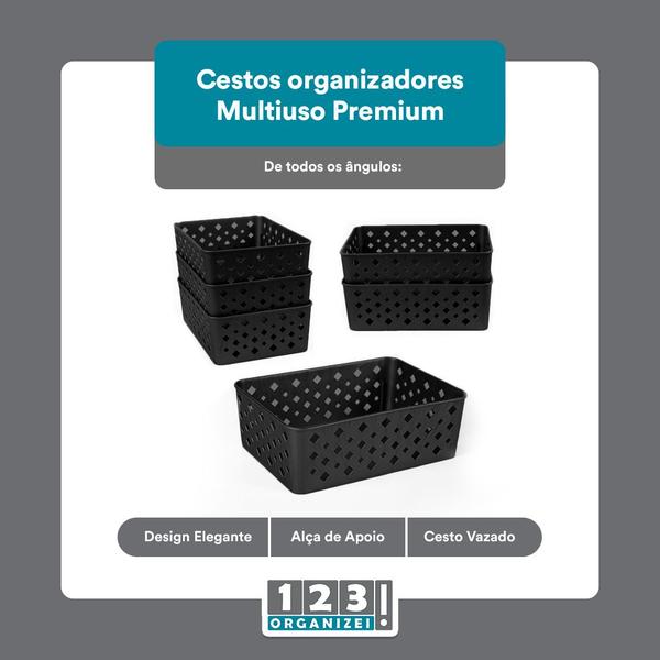 Imagem de Kit 8 Cesto Multiuso Organizador Premium Preto 123Organizei