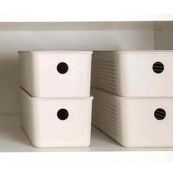 Imagem de Kit 8 Cestos Caixa Organizadora 3L Flow Bege 27x12x9cm Closet Lavanderia Banheiro