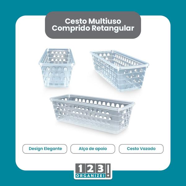 Imagem de Kit 8 Cestos Multiuso Comprido Retangular Transparente 28x11x8 Cm 123Organizei