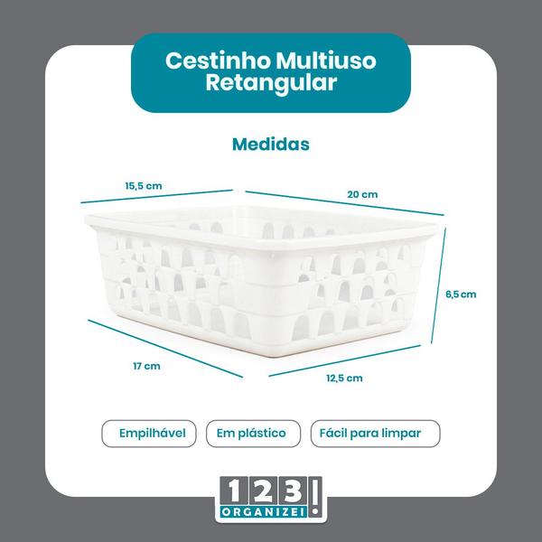 Imagem de Kit 8 Cestos Multiuso Organizador Médio Branco 20x15,5x6,5Cm