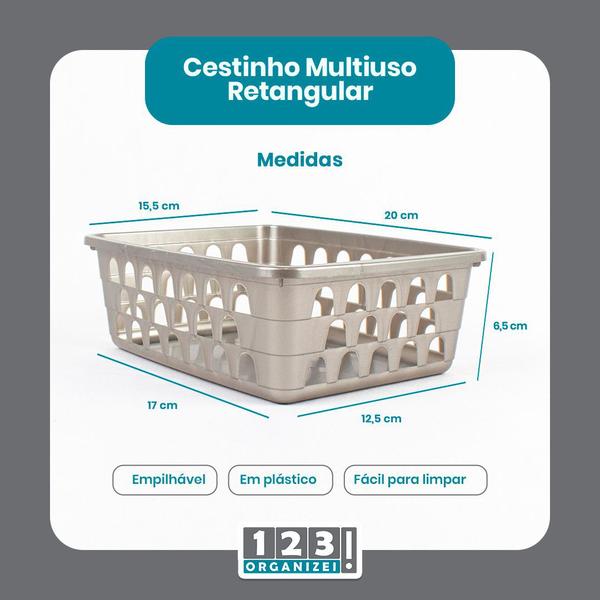 Imagem de Kit 8 Cestos Multiuso Organizador Médio Cinza 20x15,5x6,5Cm