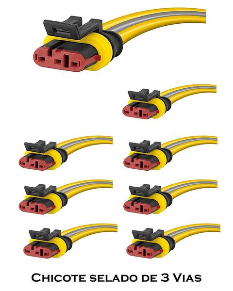 Imagem de KIT 8 Chicote para Lanterna Automóvel Caminhão Ônibus com Conector Selado de 3 Vias