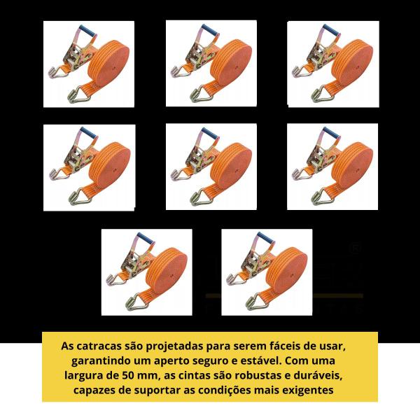 Kit 8 Cintas De Amarração Catraca 9m X 50mm 3 Toneladas Lisfer Imagem de Kit 8 Cintas De Amarração Catraca 9m X 50mm 3 Toneladas Lisfer