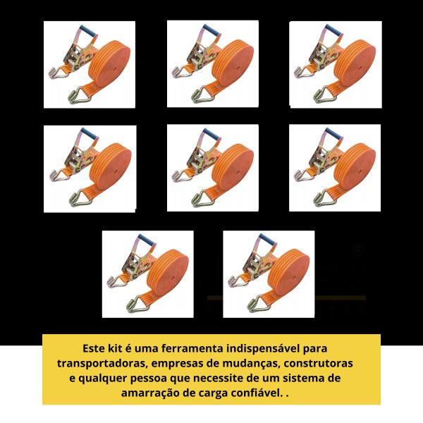 Kit 8 Cintas De Amarração Catraca 9m X 50mm 3 Toneladas Lisfer Imagem de Kit 8 Cintas De Amarração Catraca 9m X 50mm 3 Toneladas Lisfer