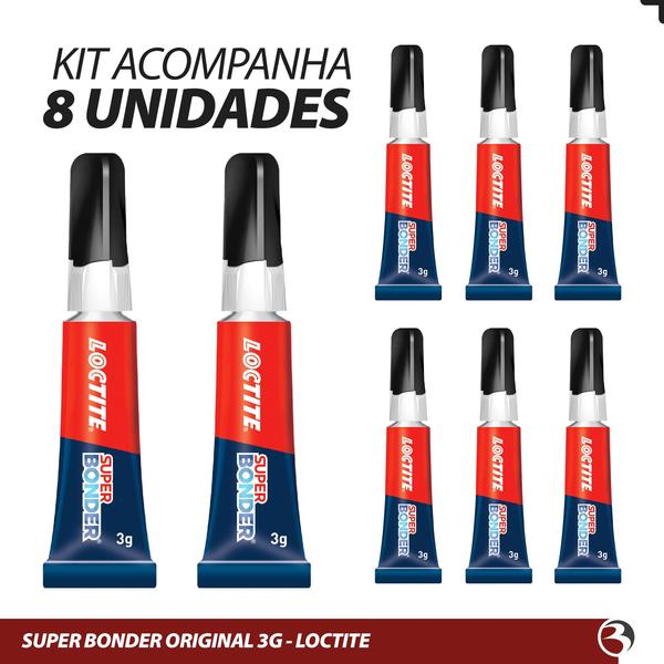 Imagem de Kit 8 Colas Super Bonder 3g Original Loctite Multiuso Ultra Forte Instantânea Resistente