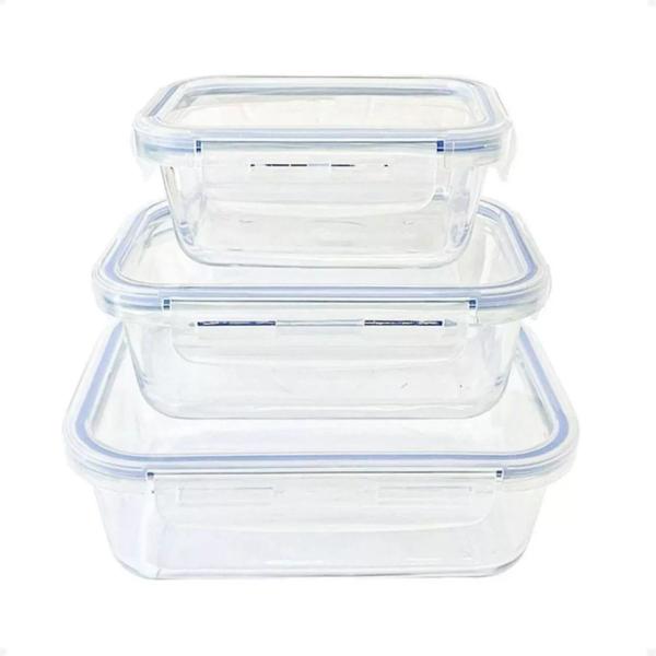 Kit 8 Conjunto 3 potes Herméticos retangular 300/600/1040ML - Lehavi Imagem de Kit 8 Conjunto 3 potes Herméticos retangular 300/600/1040ML