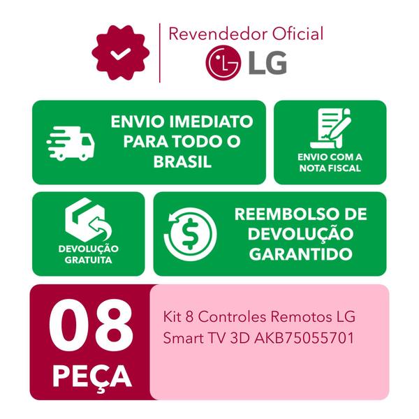 Imagem de Kit 8 Controles Remotos LG Smart TV 3D AKB75055701