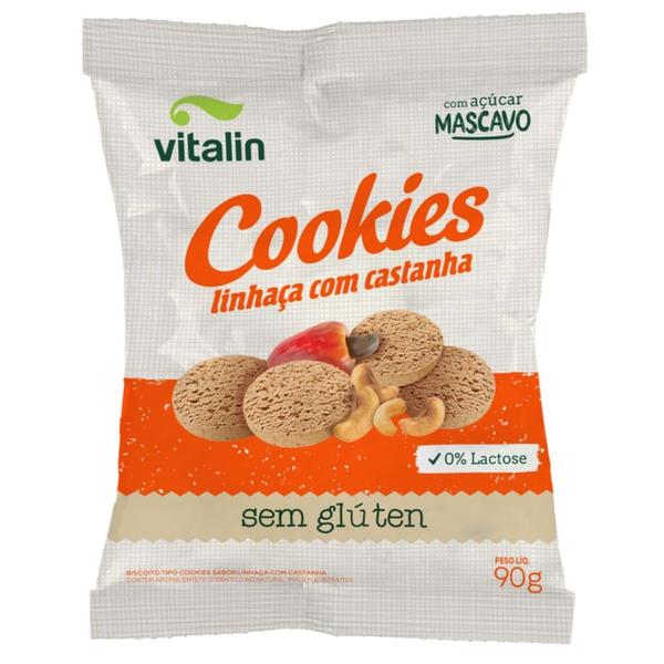 Kit 8 cookies linhaca dourada com castanha sem gluten vitalin 90g Imagem de Kit 8 cookies linhaca dourada com castanha sem gluten vitalin 90g