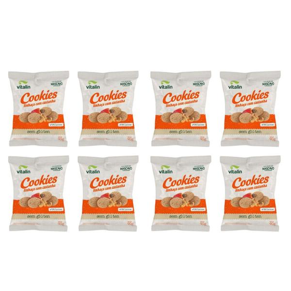 Kit 8 cookies linhaca dourada com castanha sem gluten vitalin 90g Imagem de Kit 8 cookies linhaca dourada com castanha sem gluten vitalin 90g
