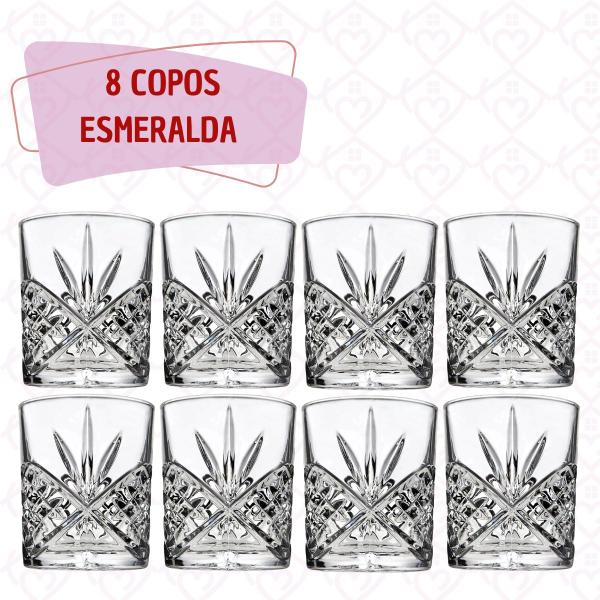 Imagem de Kit 8 Copos de Vidro para Whisky Jogo Linha Esmeralda 340ml