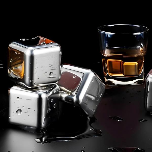 Imagem de Kit 8 Cubo De Gelo Inox Reutilizável Pegador Whisky suco