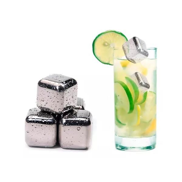 Imagem de Kit 8 Cubos De Gelo Aço Inox Com Pegador Whisky Drinks Suco