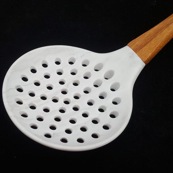 Imagem de Kit 8 Escumadeiras De Silicone Yoi Bambu Colher De Cozinha Marmorizada