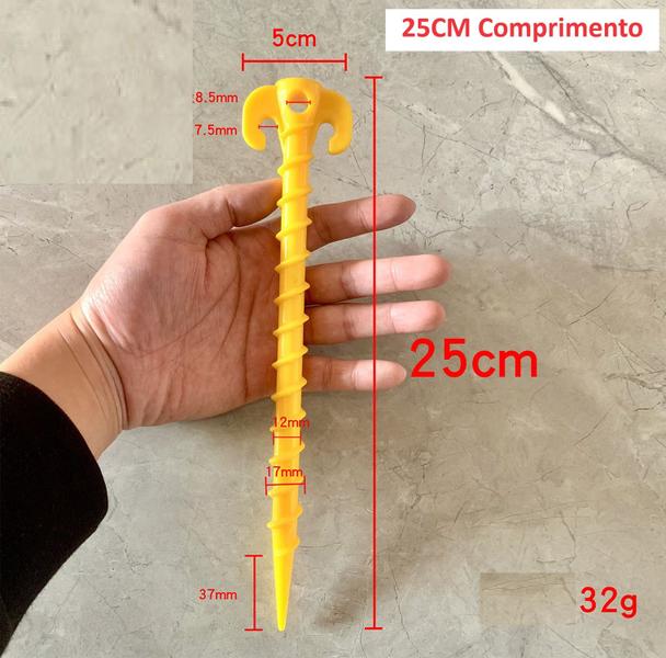 Imagem de Kit 8 Estacas GRANDE 25CM P/ Barraca Quadra Camping Areia Gramado Gazebo Beach Tenis Guarda-sol C/ Rosca de12mm