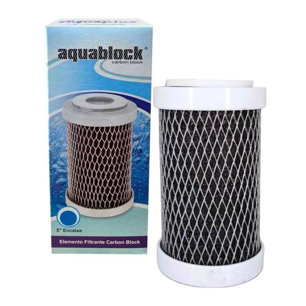Imagem de Kit 8 Filtros Refil Carbon Block Aquablock 5 Carvão Aquaplus