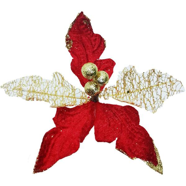 Imagem de Kit 8 Flor Artificial Decoração Brilho Gliter Vermelho 15cm