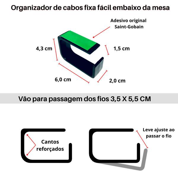 Imagem de Kit 8 Gancho Esconde Fio Organizador Mesa Escritório Preto