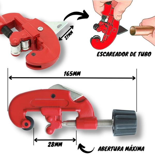 Imagem de Kit 8 Haste Flangeador Alargador Broca Morsa Escalonado 1/4 - 7/8 Pol + Cortador de Tubos Cobre Parafusadeira Refrigeração Automotivo Geladeira