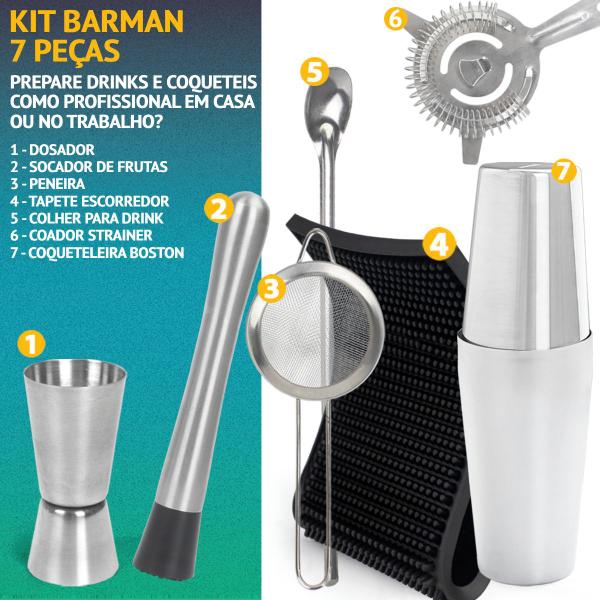 Imagem de Kit 8 Itens Coqueteleira Boston Inox 550ml 750ml Para Drinks Caipirinha Bartender Bar Barman Completo