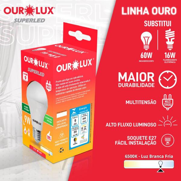 Imagem de Kit 8 Lâmpada Led Bulbo 9w Branco Frio (6500k) - Ourolux