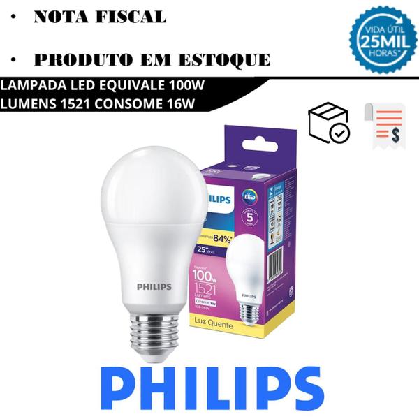 Imagem de Kit 8 Lampada Led Bulbo Philips 16w Branco Quente 3000K E27